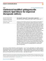 Cholesterol-modified sphingomyelin chimeric lipid bilayer for improved therapeutic delivery