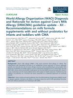 World Allergy Organization (WAO) Diagnosis and Rationale for Action against Cow’s Milk Allergy (DRACMA) guideline update - XII - Recommendations on milk formula supplements with and without probiotics for infants and toddlers with CMA