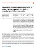 Monolithic back-end-of-line integration of phase change materials into foundry-manufactured silicon photonics