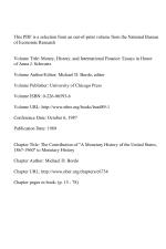 Money, History, and International Finance: Essays in Honor of Anna J. Schwartz