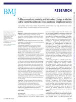 Public perceptions, anxiety, and behaviour change in relation to the swine flu outbreak: cross sectional telephone survey