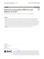 Polymeric nanoparticles (PNPs) for oral delivery of insulin