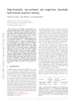 High-threshold, low-overhead and single-shot decodable fault-tolerant quantum memory