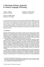 A Maximum Entropy Approach to Natural Language Processing