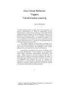 How Critical Reflection Triggers Transformative Learning