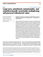 Large-area, untethered, metamorphic, and omnidirectionally stretchable multiplexing self-powered triboelectric skins