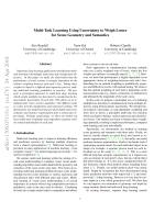 Multi-Task Learning Using Uncertainty to Weigh Losses for Scene Geometry and Semantics