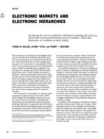 ELECTRONIC MARKETS AND ELECTRONIC HIERARCHIES