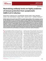 Neutralizing antibody levels are highly predictive of immune protection from symptomatic SARS-CoV-2 infection