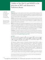 Validity of the MoCA and MMSE in the detection of MCI and dementia in Parkinson disease