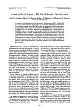 Assessing Social Support: The Social Support Questionnaire