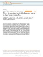 Three-dimensional optical holography using a plasmonic metasurface