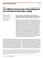 An artificial visual neuron with multiplexed rate and time-to-first-spike coding