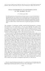 FIELD EXPERIMENTS OF DISCRIMINATION IN THE MARKET PLACE
