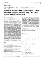 Numerical analysis of non-linear radiative Casson fluids containing CNTs having length and radius over permeable moving plate