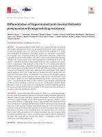 Differentiation of hypervirulent and classical Klebsiella pneumoniae with acquired drug resistance
