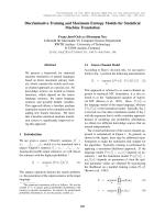 Discriminative Training and Maximum Entropy Models for Statistical Machine Translation