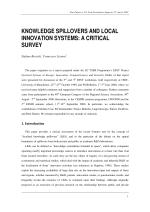 KNOWLEDGE SPILLOVERS AND LOCAL INNOVATION SYSTEMS: A CRITICAL SURVEY