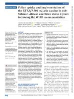 Policy uptake and implementation of the RTS,S/AS01 malaria vaccine in sub-Saharan African countries: status 2 years following the WHO recommendation