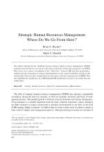 Strategic Human Resources Management: Where Do We Go From Here?