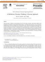 A Definition of Systems Thinking: A Systems Approach