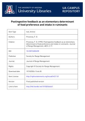 Postingestive feedback as an elementary determinant of food preference and intake in ruminants