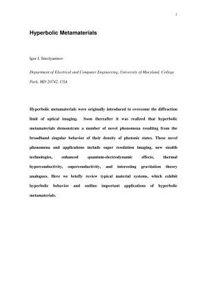 Hyperbolic Metamaterials