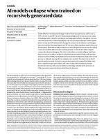 AI models collapse when trained on recursively generated data