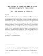 A VALIDATION OF OBJECT-ORIENTED DESIGN METRICS AS QUALITY INDICATORS