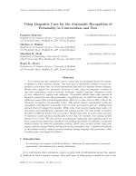 Using Linguistic Cues for the Automatic Recognition of Personality in Conversation and Text