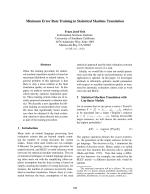 Minimum Error Rate Training in Statistical Machine Translation