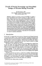 Proofs of Partial Knowledge and Simplified Design of Witness Hiding Protocols