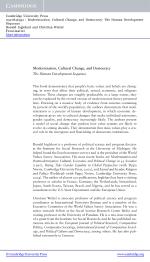 Modernization, Cultural Change, and Democracy: The Human Development Sequence
