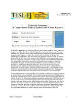 University Language: A Corpus-based Study of Spoken and Written Registers