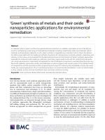 'Green' synthesis of metals and their oxide nanoparticles: applications for environmental remediation