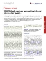 CRISPR/Cas9-mediated gene editing in human trippronuclear zygotes