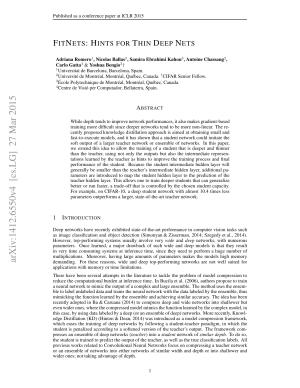 FITNETS: HINTS FOR THIN DEEP NETS