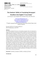 The Students' Ability in Translating Newspaper Headlines into English "A Case Study"