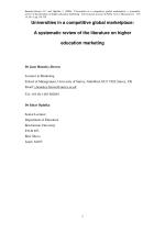 Universities in a competitive global marketplace: A systematic review of the literature on higher education marketing