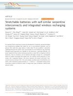 Stretchable batteries with self-similar serpentine interconnects and integrated wireless recharging systems