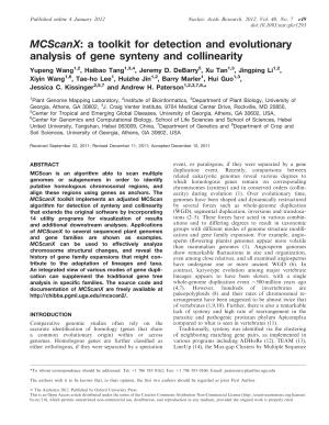 MCScanX: a toolkit for detection and evolutionary analysis of gene synteny and collinearity