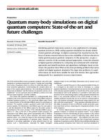 Quantum many-body simulations on digital quantum computers: State-of-the-art and future challenges