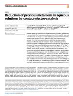 Reduction of precious metal ions in aqueous solutions by contact-electro-catalysis