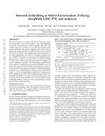 Network Embedding as Matrix Factorization: Unifying DeepWalk, LINE, PTE, and node2vec