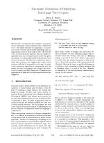 Automatic Acquisition of Hyponyms from Large Text Corpora