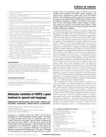 Molecular evolution of FOXP2, a gene involved in speech and language
