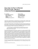 ANALYZING THE PAST TO PREPARE FOR THE FUTURE: WRITING A LITERATURE REVIEW