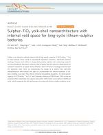 Sulphur-TiO2 yolk-shell nanoarchitecture with internal void space for long-cycle lithium-sulphur batteries